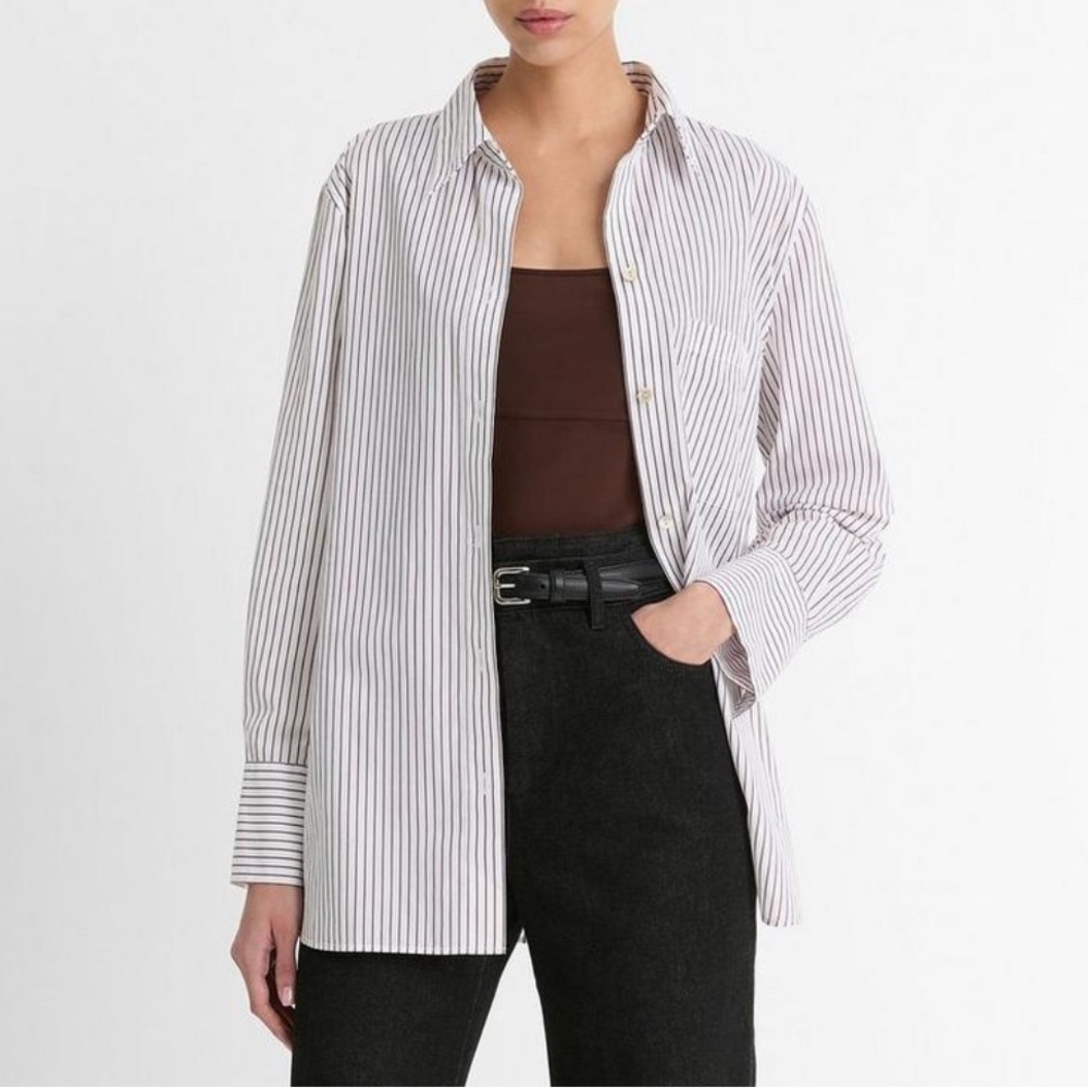 NWT Vince White and Rose / Brown Striped Button Down Shirt